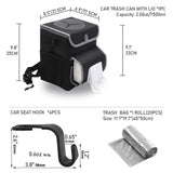 Portable Car Trash Bin With Lid, Leakproof Bag, Hanging Pockets, Adjustable Tissue Dispenser And Mounting Straps