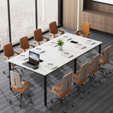 Large 94.5x48 Meeting Table for 8-10 People with Metal Edge, Cable Grommets, Ideal for Boardroom or Office Conference Room (Whit