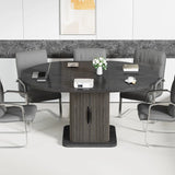 Extendable Black Round Conference Table 43-59in Storage Fluted Wood Slide Doors Office