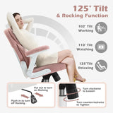 Pink Home Office Chair Mesh Teddy Fleece Swivel Desk Chair with Wheels