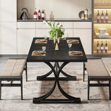 63-Inch Rectangular Dining Table for 4 to 6, Modern Kitchen Table with Stylish Metal Trestle Legs, Large