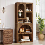 70.87" Tall Geometric Bookshelf, White Arched Bookcase with 5 Irregular Storage Shelves
