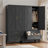 Metal Wardrobe Cabinet with Hanging Rod,71" Armoire Wardrobe Closet with Adjustable Shelves,Farmhouse Steel