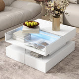 Lift-Top Coffee Table with 2 Drawers And Glass Top for Living Room