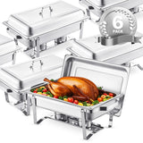 SucceBuy 8 Qt 4/6 Pack Chafing Dish Buffet Set Stainless Steel Chafer Rectangle Catering Warmer