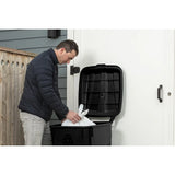 45 Gallon Wheeled Heavy Duty Plastic Garbage Can with Attached Lid for Outdoor Indoor Use, Black,