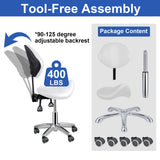 Saddle Chair with Back Support | Rolling Adjustable Esthetician Chair with Wheels | Heavy-Duty Massage Stool