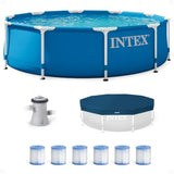 Outdoor round swimming pool set with metal frame, silver color, rust-resistant