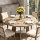 Round Dining Table for 4, 43.3" Wood Kitchen Table with Cross Base