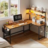 EnHomee Reversible L Shaped Desk Computer Desk with LED Light & Power
