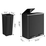 Brushed Stainless Steel 60L/16Gallon Rectangular Hands-Free Dual Compartment Recycling Kitchen Step Trash Can w/ Soft-Close Lid