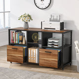 Tribesigns 2 Drawer Wood File Cabinets, Mobile Lateral Filing Cabinet for Letter A4 Size, Printer Stand with Shelves and Drawer