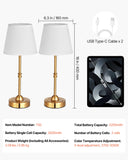 SucceBuy Cordless Table Lamp 5200mAh Built-in Rechargeable Battery Desk Lamp 3-Level Brightness Fabric Shade Color Temperature