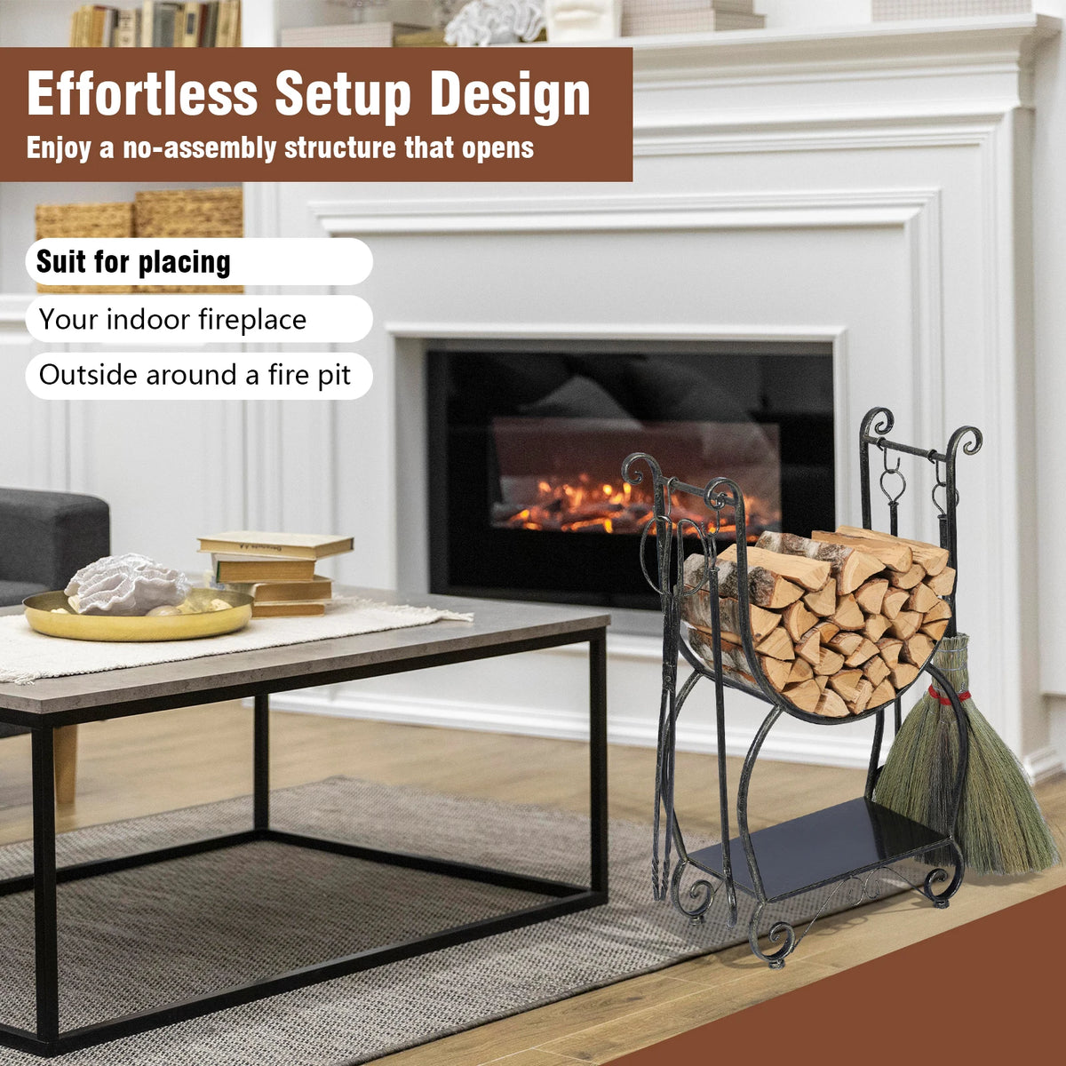 Indoor Fire Wood Log Rack for Fireplace Heavy Duty Firewood Pile Stora ...