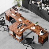 JHK 62IN L Shaped Computer Desk with 2 Drawers Wood Table
