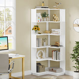 Tribesigns 6 Tier Corner Bookshelf, 64.96 Inch Tall Industrial Corner Bookcase with Anti-Drop Panel,Wood Grain Corner Shelf