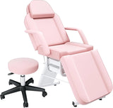 Pink Tattoo Chair for Client with Rolling Stool, Adjustable Tattoo Chair Esthetician Bed, Facial Chair Bed Tattoo Table with 2 Storage Trays, Multi
