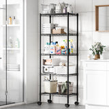 JHK 3-5 Tier Grid Storage Bookshelf with Lockable Wheels Mobile Metallic Shelving Rack Heavy Duty Standing