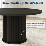 47" Round Dining Table for 4-6 Industrial Kitchen Table with Sturdy Waveform Metal