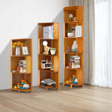 Corner Bamboo Bookcase,3/4/5 Tiers Brown A-Shaped Freestanding Display Bookshelf