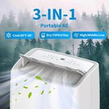 14000 BTU Portable AC, 4-in-1 with Remote & Panel Control for Large Rooms
