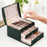 1pcs Multi Functional Three Layer Leather Drawer Style Jewelry Box Earrings
