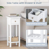 Narrow Side Table With Drawer And Shelf, Wood Nightstand For Living Room