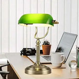 Green Glass Bankers Desk Lamp for Study, Office, LED Bulb Included