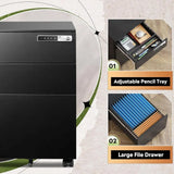 Combination Lock Metal 3-Drawer File Cabinet, Assembled, Mobile, Black for Home Office