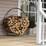 Heavy-Duty Firewood Log Hoop Rack, 36-Inch Black Steel with Solid Stock for Outdoor
