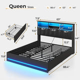 Wooden Bed Frame with Charging Station, Storage Drawers and LED Lights