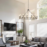 15-Lights ﻿ American Wrought Iron Circular Pendant Light Round Black Chandelier Lamp