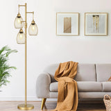 Dimmable Floor Lamp, 70in Tall, 3 Teardrop Cage Heads, 800 Lumens LED Bulbs