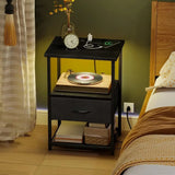Night Stand Set Of 2 With Charging Station, LED Nightstand W/ Fabric Drawers