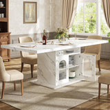 63" Rectangle Dining Table Seats 4-6 Faux Marble Top Storage Shelves Cabinet Kitchen Home Apartment White