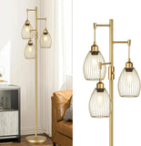 Dimmable Floor Lamp, 70in Tall, 3 Teardrop Cage Heads, 800 Lumens LED Bulbs