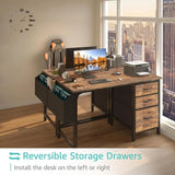 Computer Desk with Fabric File Drawers Cabinet 47 Inch Reversible Home Office Desks