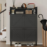 Freestanding Wooden Shoe Rack with Hidden Slim Storage for Entryway