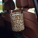 Leopard Print Collapsible Car Trash Bin With Strap – Leakproof Multipurpose Automotive Waste Container