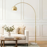 Chic Arc Floor Lamp with Marble Base & LED Bulb for Living Room, Bedroom