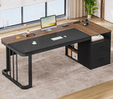 Walnut Executive Desk With Power Outlet Drawers Lateral File Cabinet Adjustable