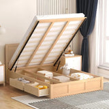 Mid-Size Bed with Storage, Illuminated, 2 Drawers, No Box Spring, Natural