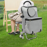 Silver Steel Oxford Cloth Multifunctional Sketch Easel Trolley Folding Three-wheeled Painting Chair Outdoor Mobile Art Tool Cart