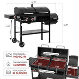 2-Burner Gas and Charcoal Combo Grill with Offset Smoker & Side Burner