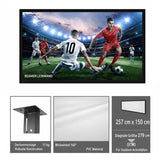 257 cm x 150 cm, projection screen with a 160° viewing angle, for outdoor