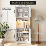 Kitchen Pantry Cabinet with RGB Light, Tall Kitchen Hutch Bar Cabinet with Microwave Stand