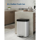13 Gallon 50 L Metal Trash Can with Lid Step-On Kitchen Garbage Bin