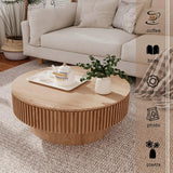 Round Wooden Coffee Table with Storage Shelf for Living Room Apartment