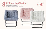 JHK 28IN Cozy Saucer Chairs Soft Faux Fur Large Size Folding Lounge Living Room Padded Seat Metal