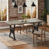 70.8 Inch Large Dining Table for 6-8, Industrial Wooden Kitchen Table with Sturdy Metal